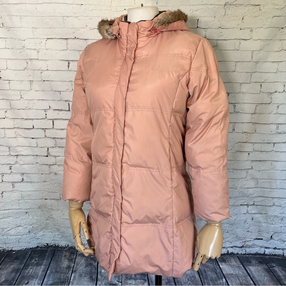 Basic House Korean Down Pink Puffer Fur Trim Hood Parka Jacket Size Small AS-IS - Picture 6 of 16